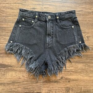 SMFK Wild World Medium 27 In. Plan C Black Denim Shorts Tassel Fringe Distressed